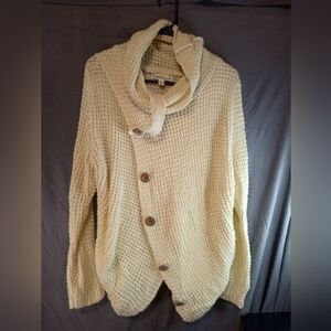 Cozy Tantrums Cream Knit Button Up Cowl Pullover Sweater